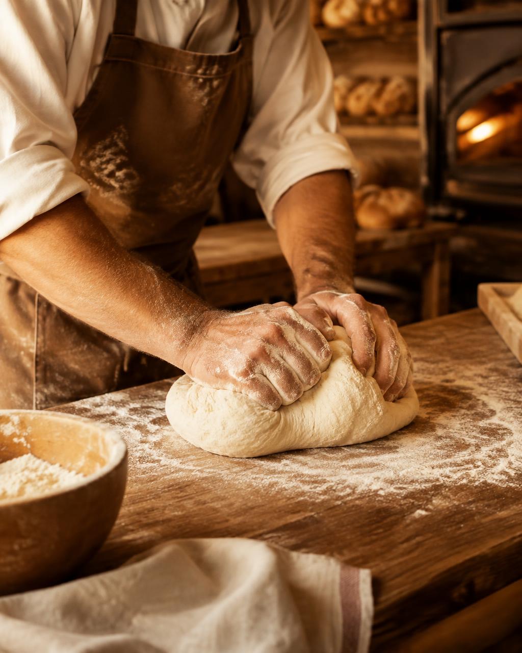 Padeiro sovando a massa do pão