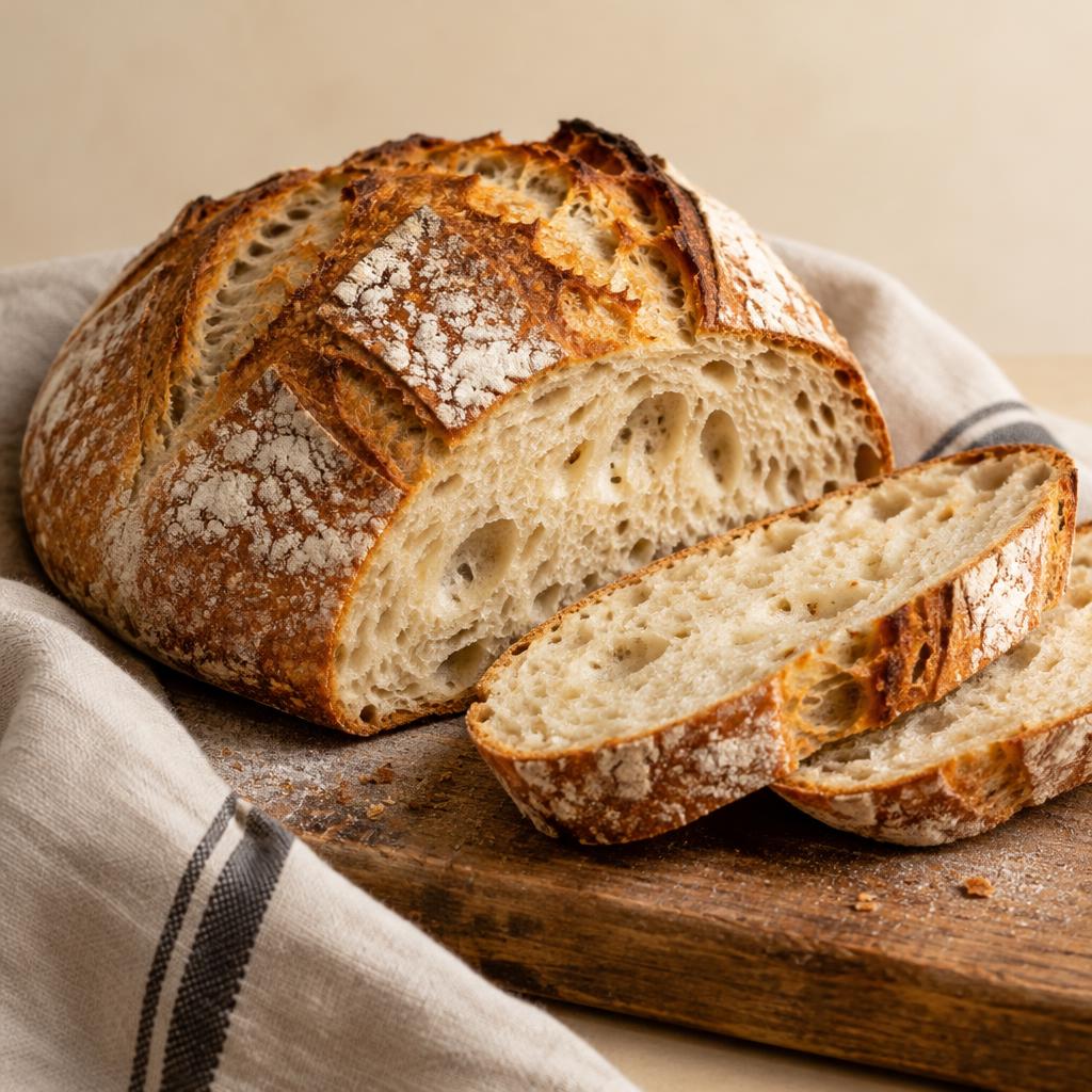 Pão italiano de fermentação natural fatiado